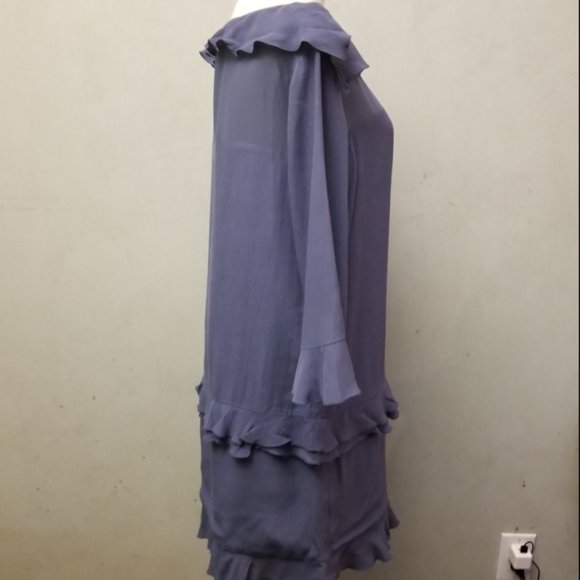 Banana Republic blue Tiered Ruffle Dress 3/4 sleeve size 2 (M21) - Picture 5 of 7